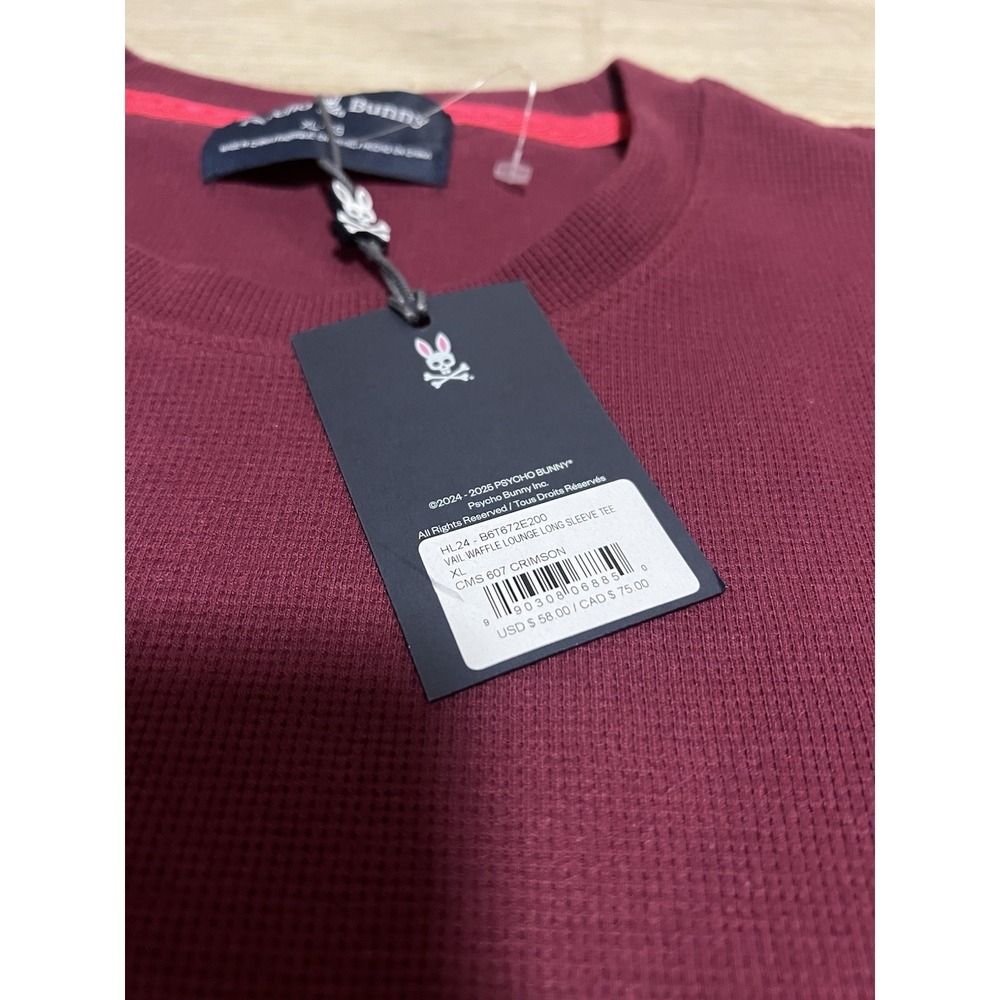 Psycho Bunny Men's VAIL Waffle Long Sleeve Pocket Shirt XL Crimson Red NWT - Picture 3 of 9